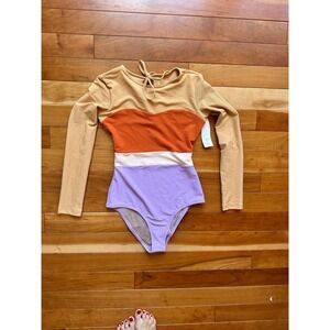 Seea Hermosa One-Piece Surf Suit Ribbed Long Sleeve Colorblock Sweetheart NEW